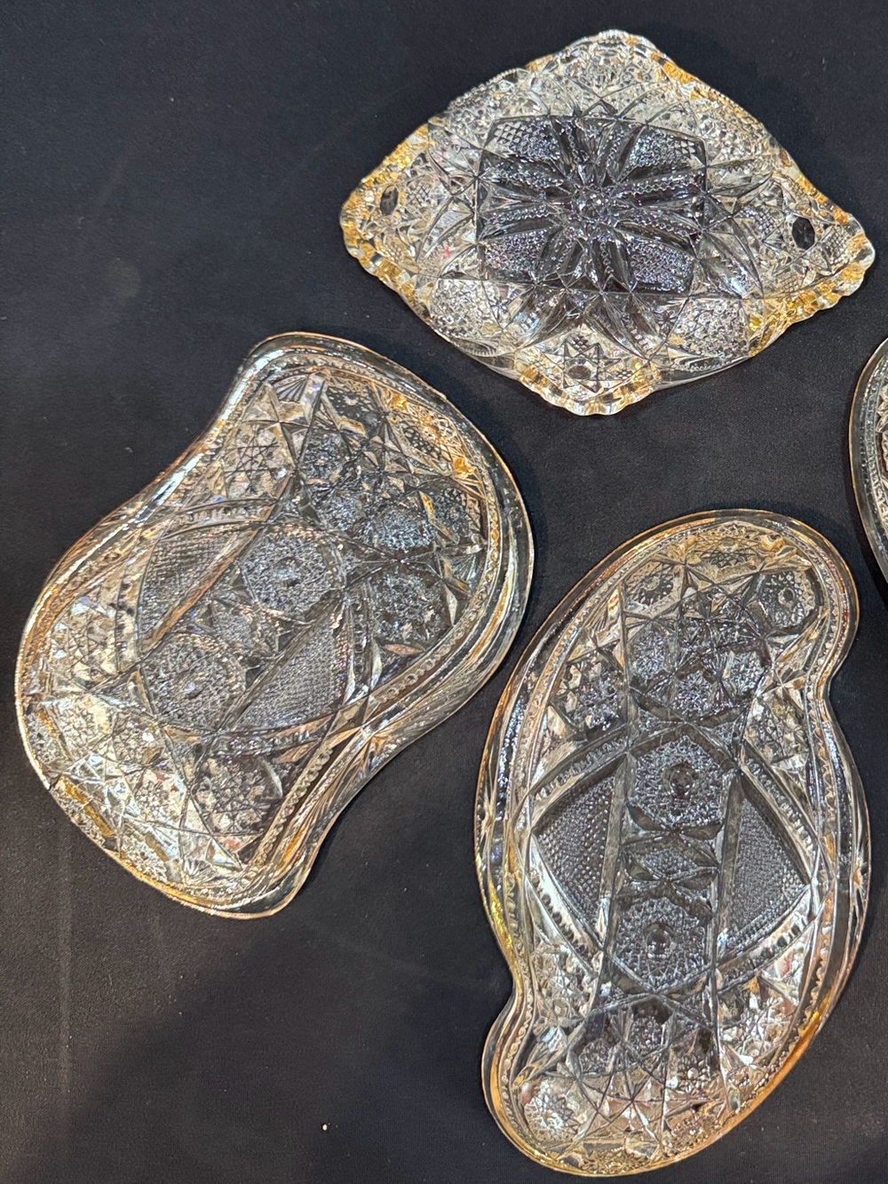McKee Vintage Cut Glass Decorative Dishes with Gold Trim - Set